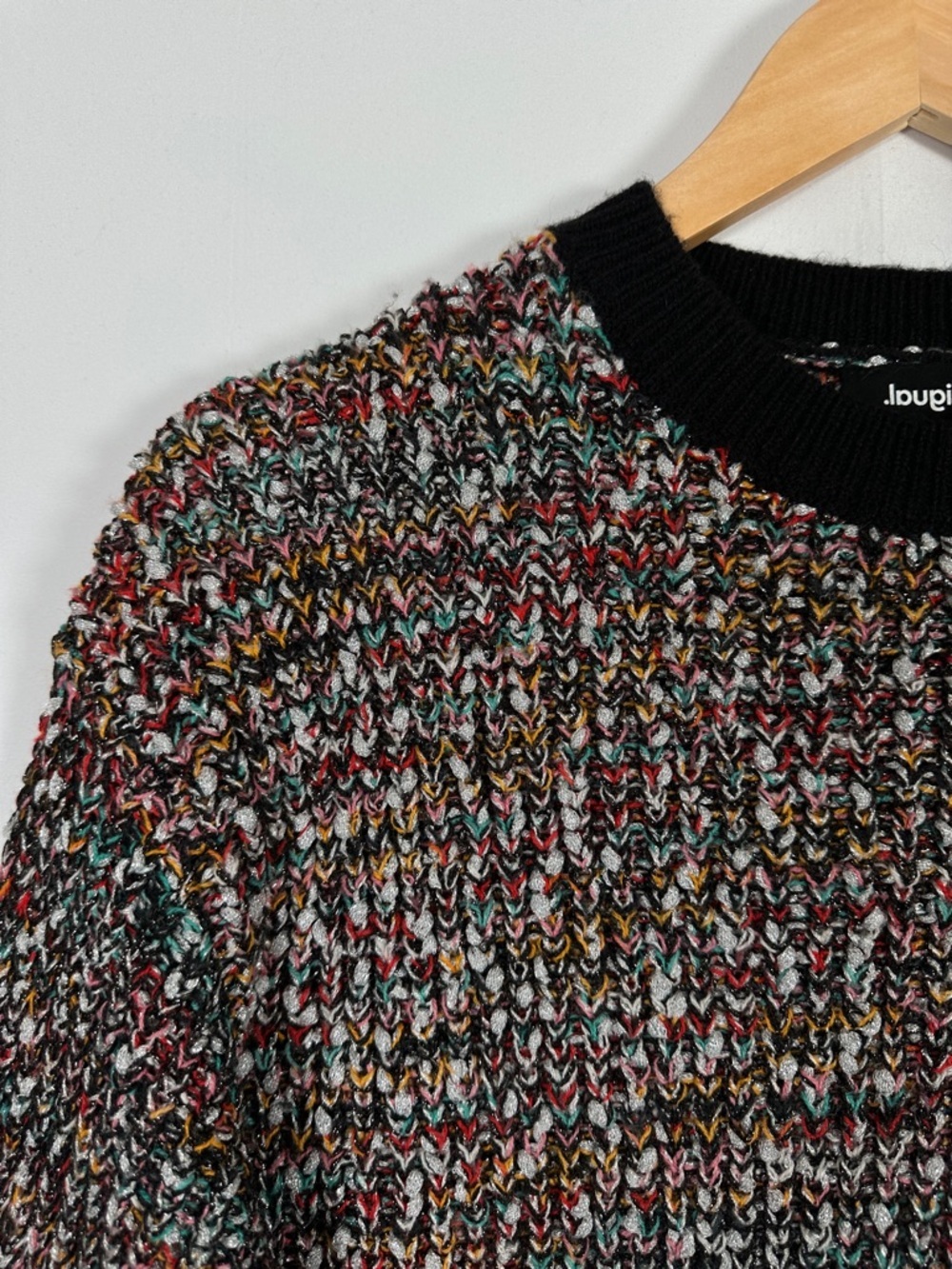 Desigual Metallic Knit Sweater Multicolor Textured Pullover Statement Size L - Picture 2 of 9